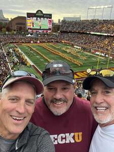 James attended University of Minnesota Golden Gophers - NCAA Football vs Maryland Terrapins on Oct 26th 2024 via VetTix 